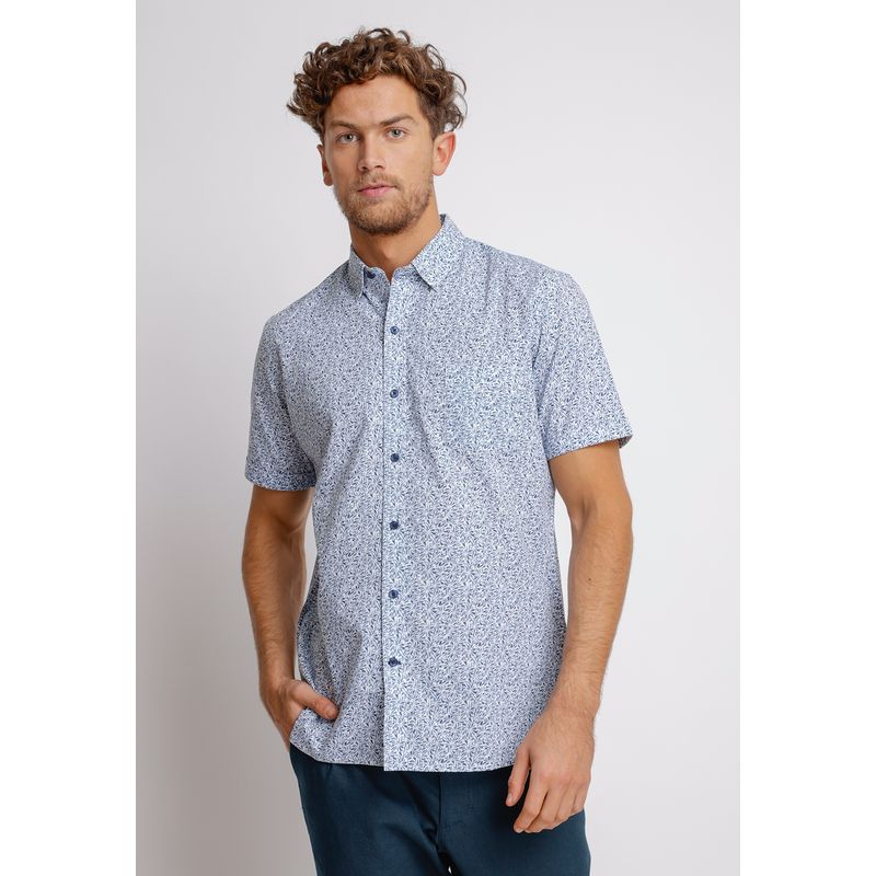 TRIAL - Camisa Manga Corta hombre Casual Relaxed fit Bella Algodón Azul