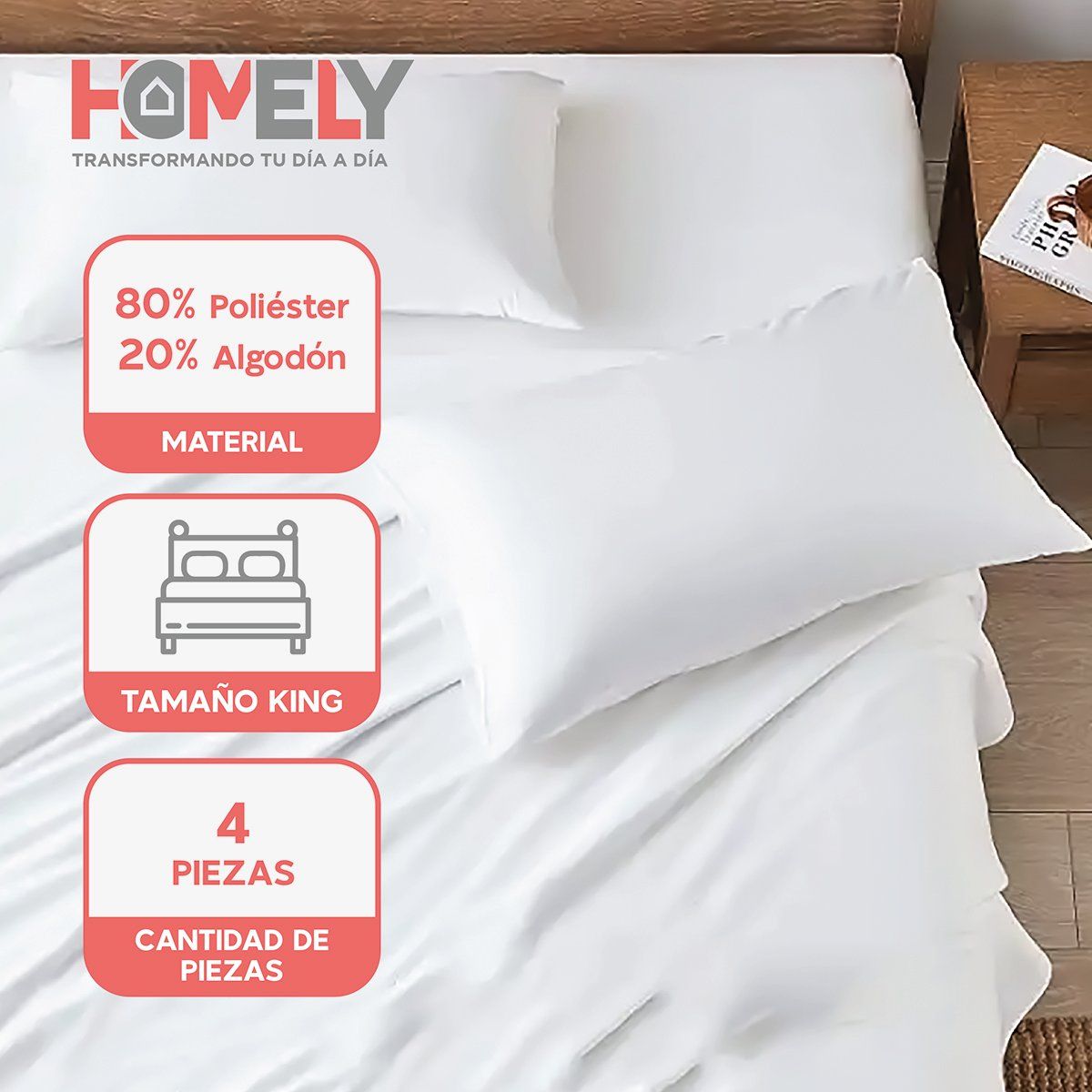HOMELY - Sábanas Homely King 400 Hilos Soft Blanco