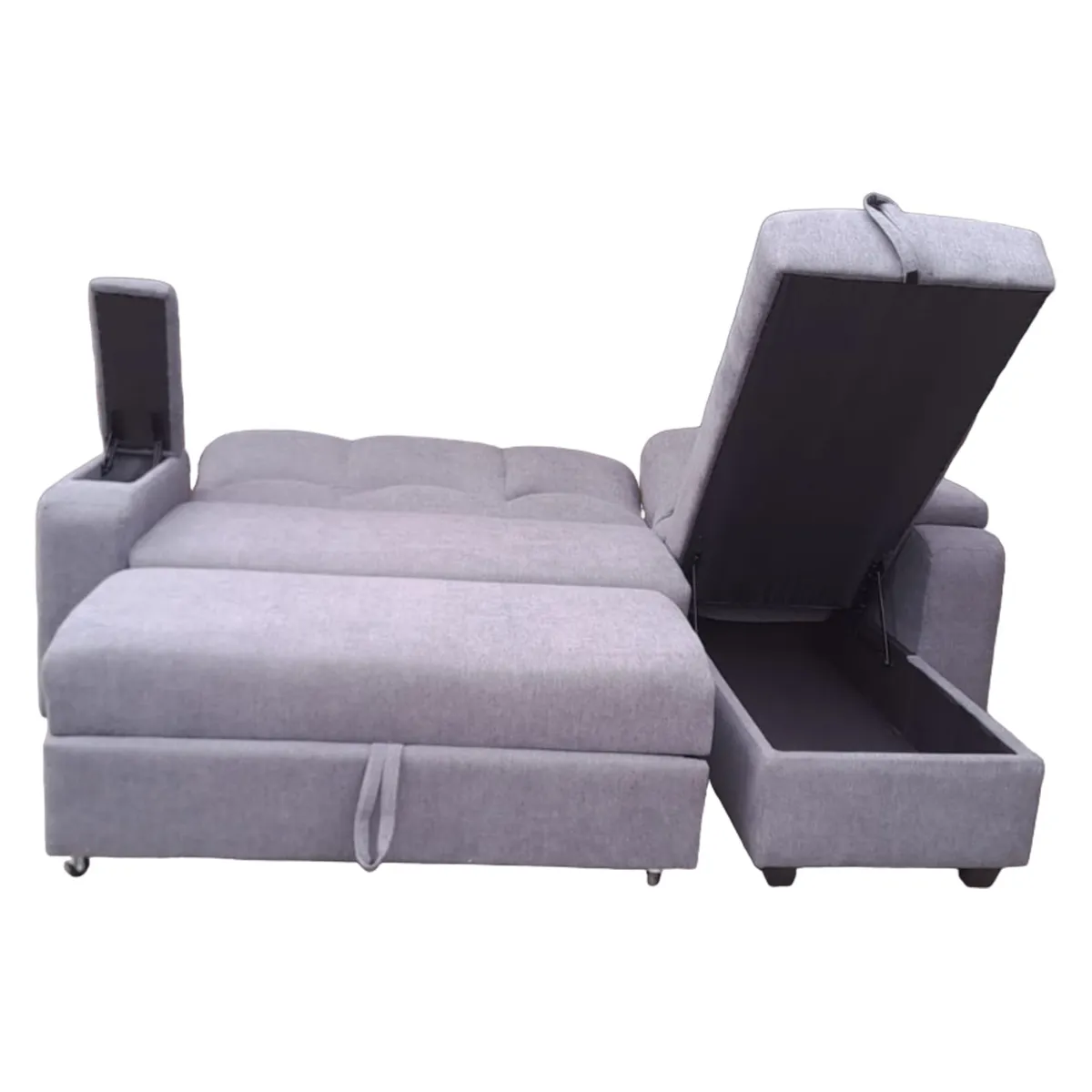 MUEBLERIA LATINA - SECCIONAL CAMA BAUL FUNCIONAL 2 PZ DECO LINO GRIS DERECHO