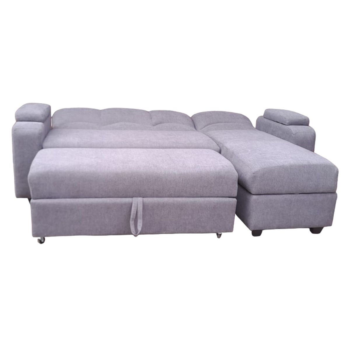 MUEBLERIA LATINA - SECCIONAL CAMA BAUL FUNCIONAL 2 PZ DECO LINO GRIS DERECHO