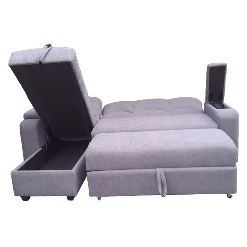 MUEBLERIA LATINA - SECCIONAL CAMA BAUL FUNCIONAL 2 PZ DECO LINO GRIS IZQUIERDO