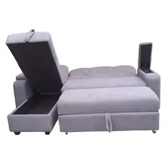 MUEBLERIA LATINA - SECCIONAL CAMA BAUL FUNCIONAL 2 PZ DECO LINO GRIS IZQUIERDO
