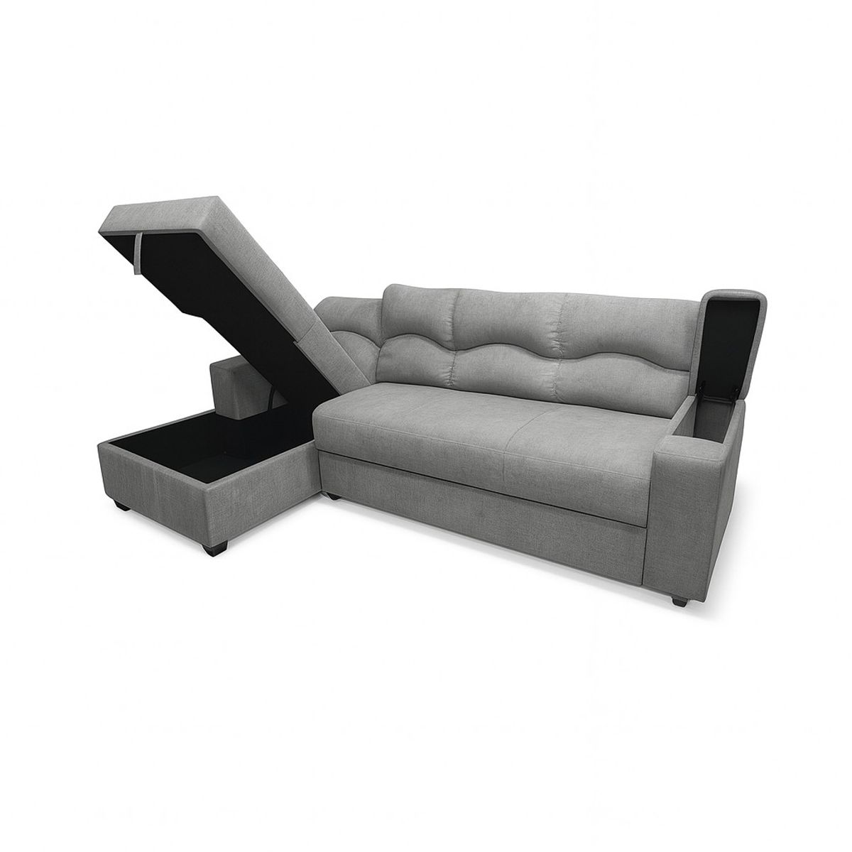 MUEBLERIA LATINA - SECCIONAL CAMA BAUL FUNCIONAL 2 PZ DECO LINO GRIS IZQUIERDO