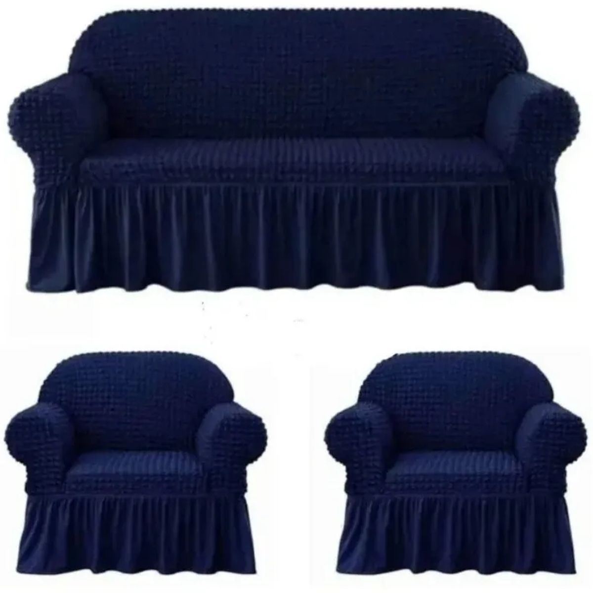 GENERICO - Funda Cubre Sofá Sillón Algodón Turco AZUL OSCURO 3-1-1 Cuerpos