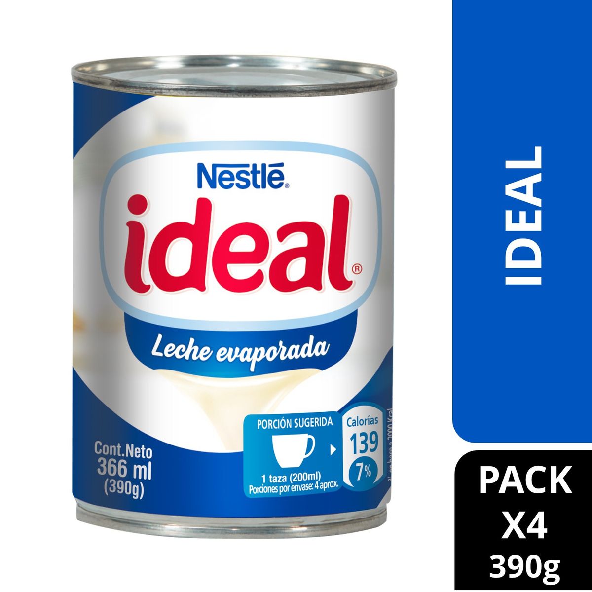 IDEAL - Leche Evaporada Ideal®  Clasica Tarro 390g Pack X4