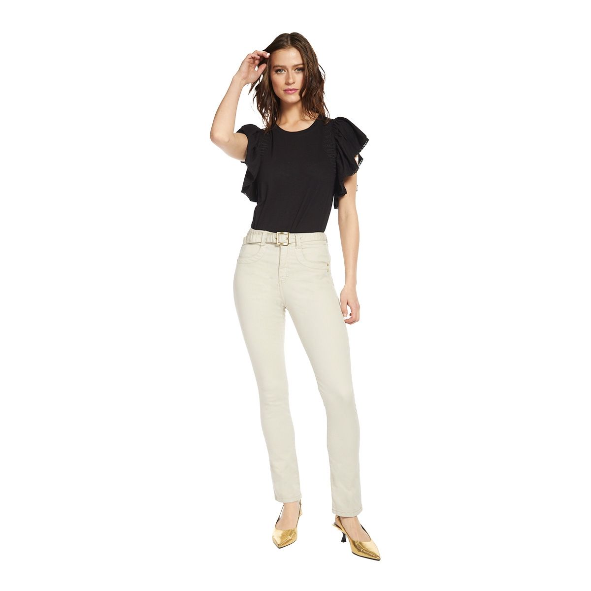 AMALIA JEANS - Jeans Marfil Tiro Alto Regular 4457  