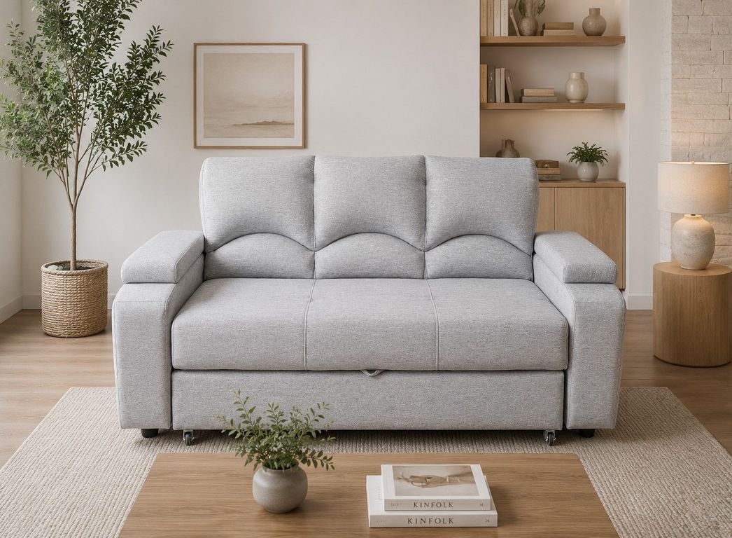 SOFA CAMA FUNCIONAL 2 PZ DECO LINO IMPERMEABLE GRIS CLARO