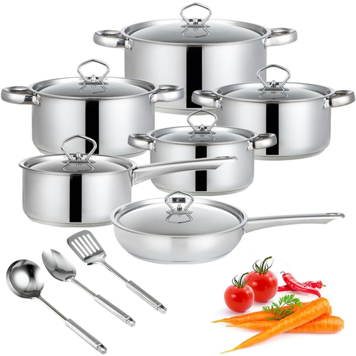 U BUY - Batería De Cocina 15 Piezas Acero Inoxidable