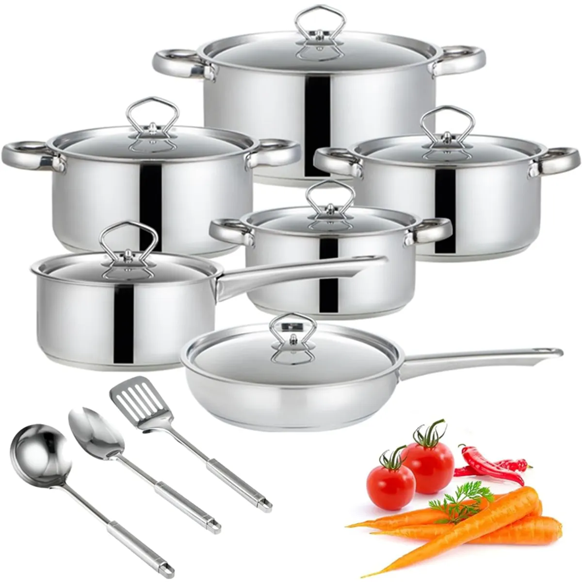 U BUY - Juego utensilios cocina fondo grueso ollas para 15 piezas