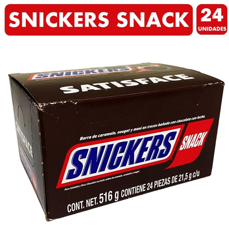 SNICKERS - Chocolate Snickers Barra De Caramelo Y Maní caja Con 24un