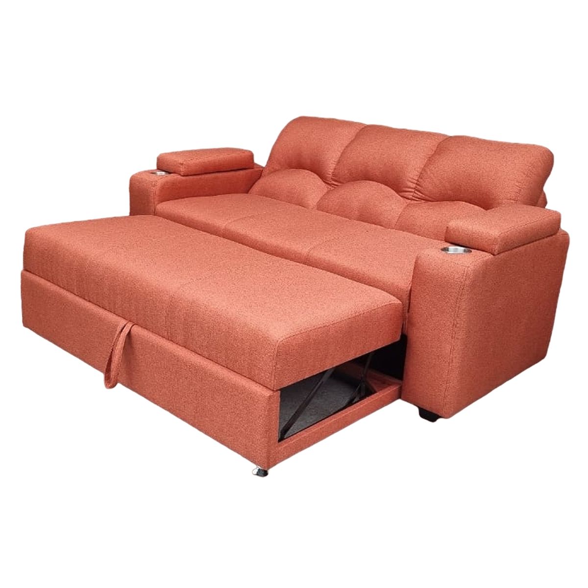 MUEBLERIA LATINA - SOFA CAMA FUNCIONAL 2 PZ DECO LINO TEJA CON POSAVASO