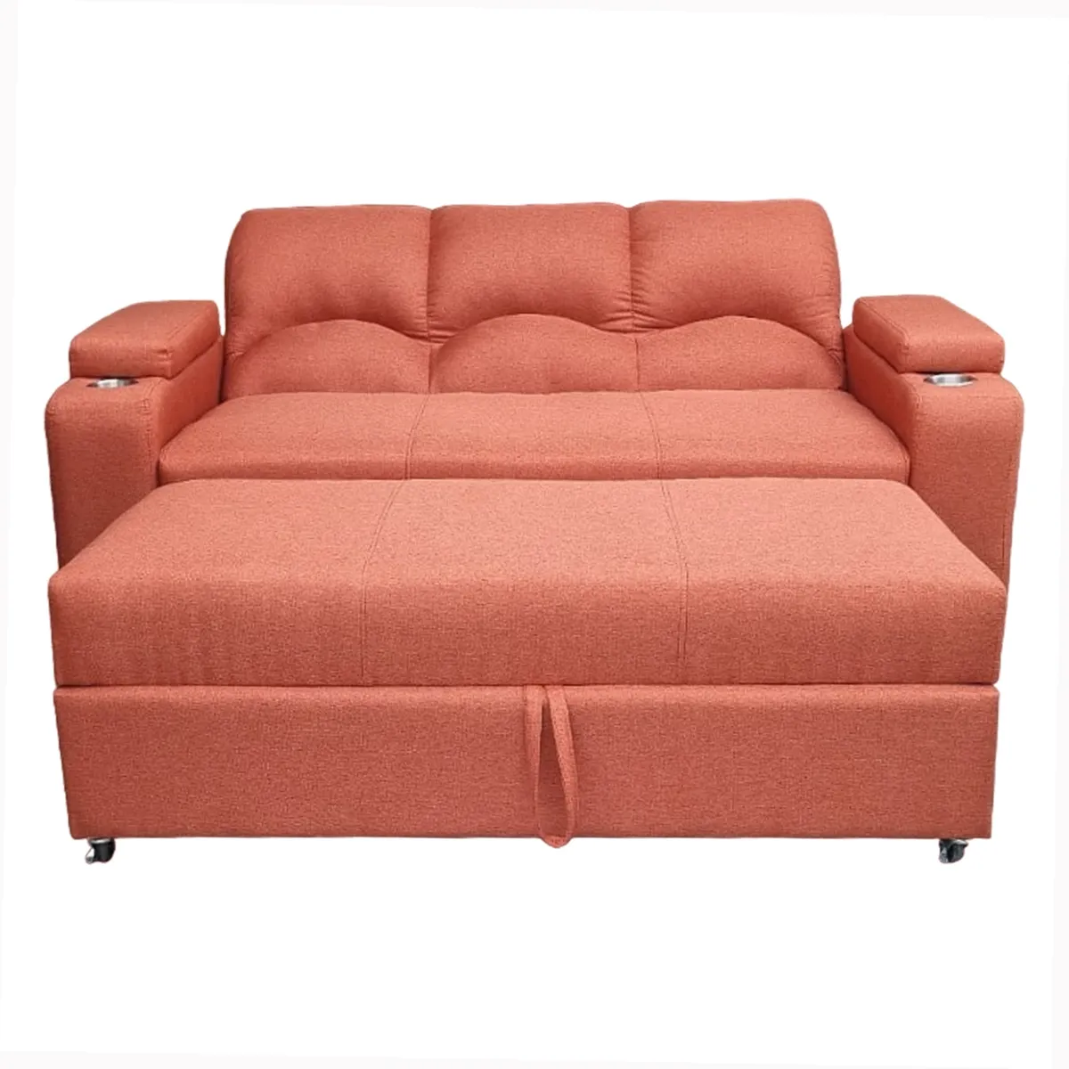 MUEBLERIA LATINA - SOFA CAMA FUNCIONAL 2 PZ DECO LINO TEJA CON POSAVASO