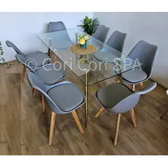 CORI CORI - Comedor Rubi Gold 160x80cms + 8 Sillas Tulip color Gris