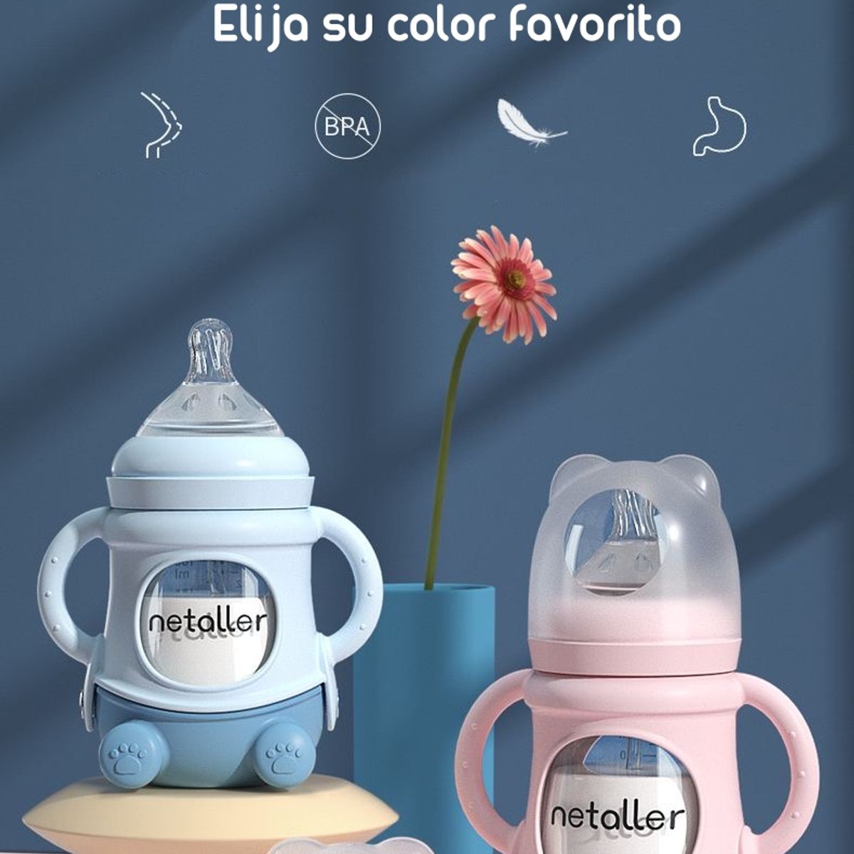 LUBABYCAS - Mamaderas Con Chupetes Y Protector Lubabycas Rosada