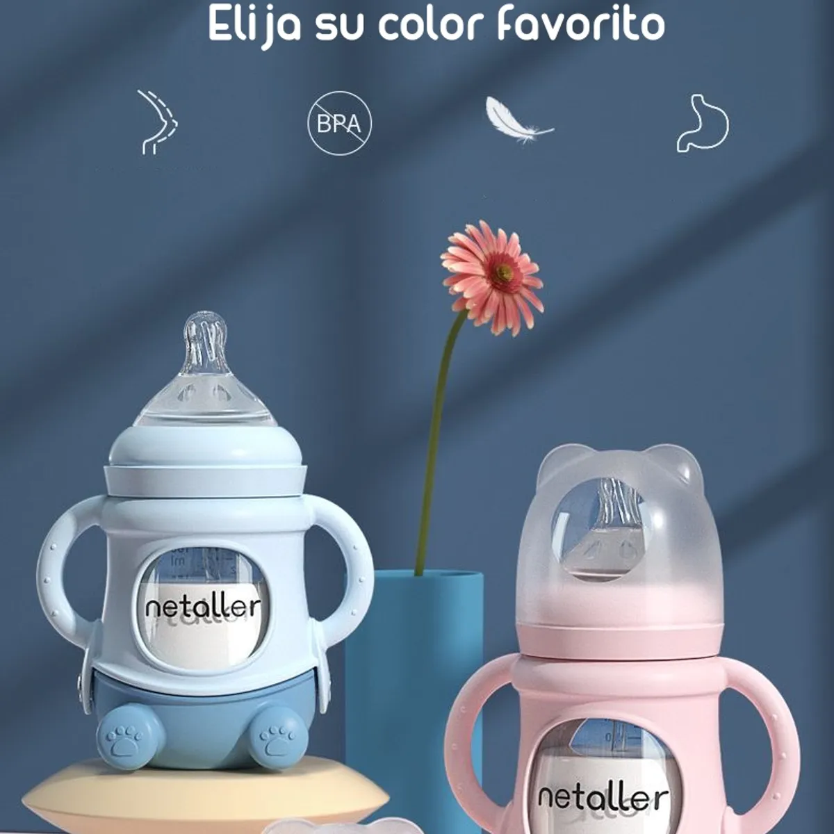 LUBABYCAS - Mamaderas Con Chupetes Y Protector Lubabycas Azul