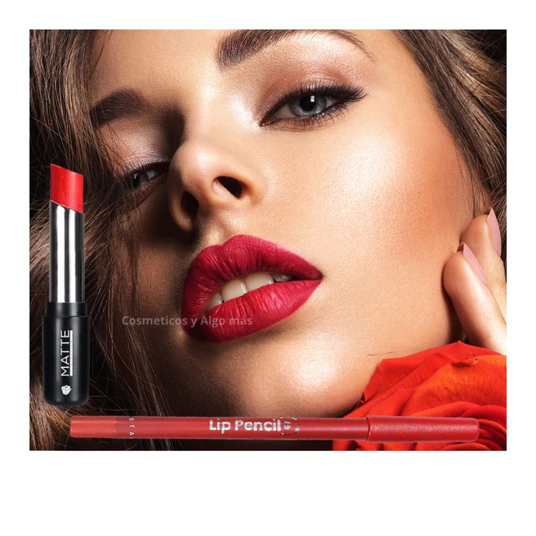SET Delineador para labios Y labial en barra mismo tono. rojo 1 ML