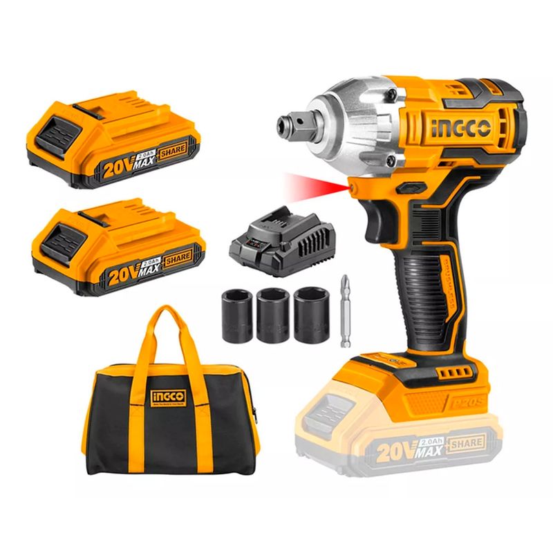 INGCO - Taladro Pistola Llave Impacto Y Atornillador 20v 2 Bat Ingco