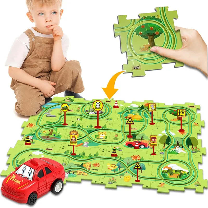 COREJOY - Juego de juguetes de Pista Autos de rompecabezas DIY-Bosque