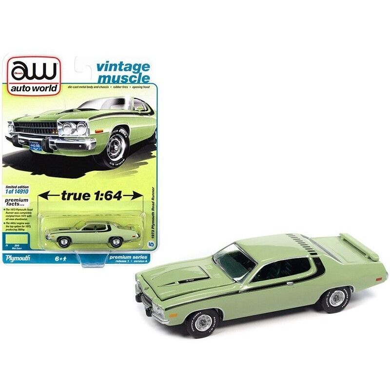 GENERICO - AUTOWORLD AWSP096 1-64 1973 PLYMOUTH ROAD RUNNER MIST GREEN