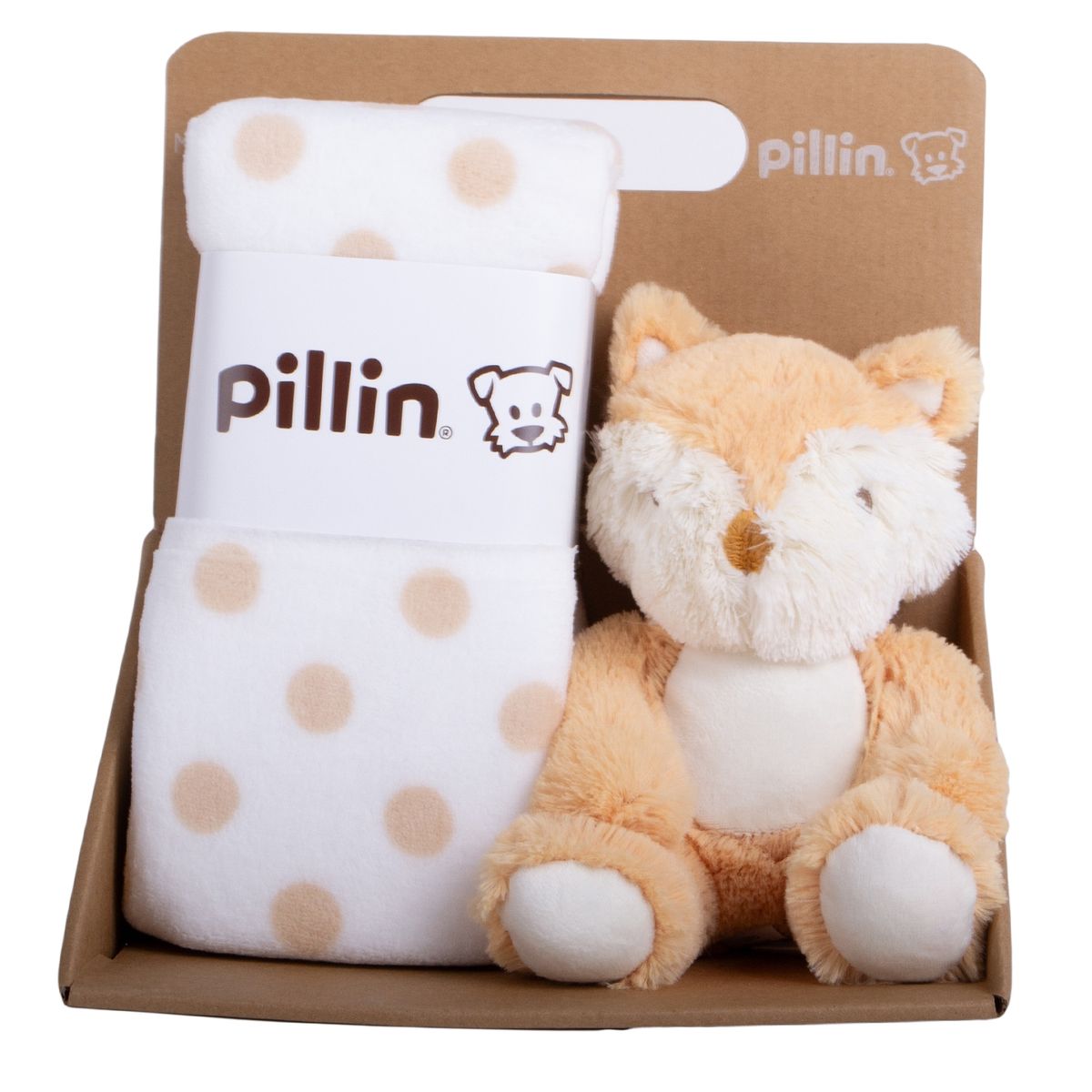 PILLIN - Set Peluche Manta Zorro Bebé Niño Café Pillin