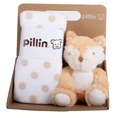 PILLIN - Set Peluche Manta Zorro Bebé Niño Café