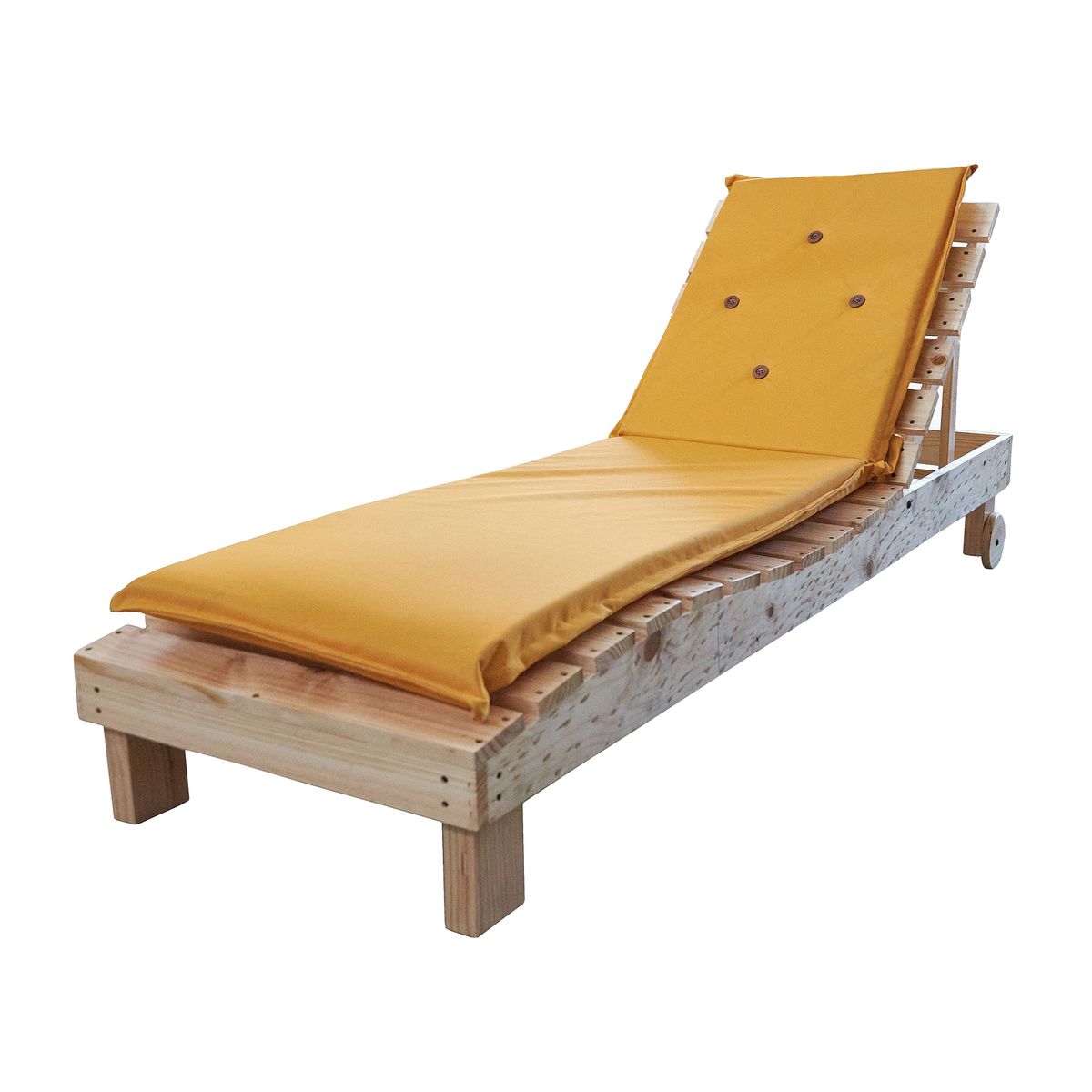 CHILENA CASAGRANDE - REPOSERA TERRAZA Y MESA MADERA  / COJIN MOSTAZA