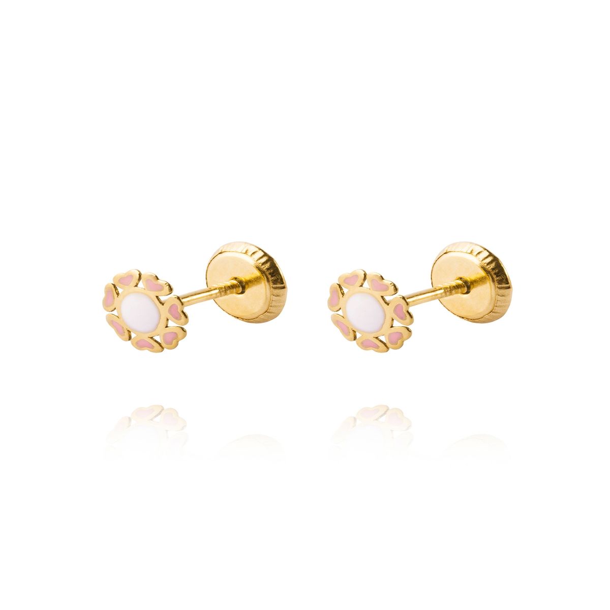 JB JOYAS BARON - Aros de Oro 18kt Modelo Círculo de Corazones Esmaltado