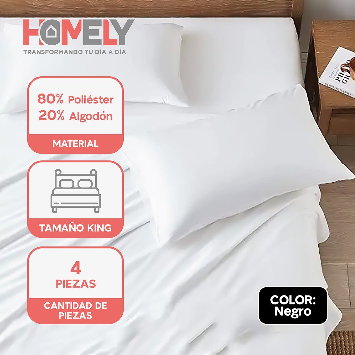 HOMELY - Sábanas Homely King 400 Hilos Soft Negro
