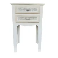 Velador 2 cajones tallados beige