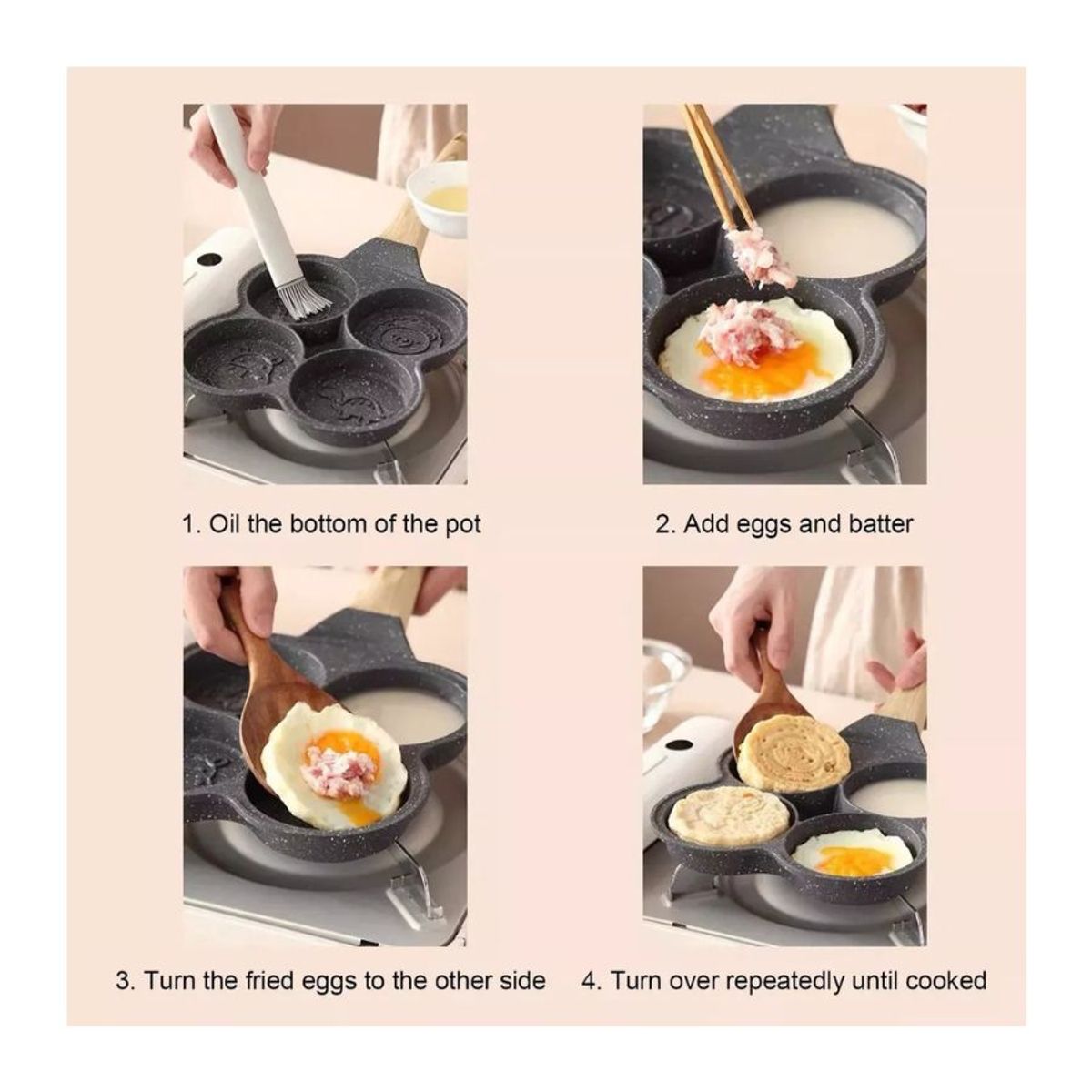 GENERICO - Sarten 4 Agujeros Para Huevos Panquecas Antiadherente