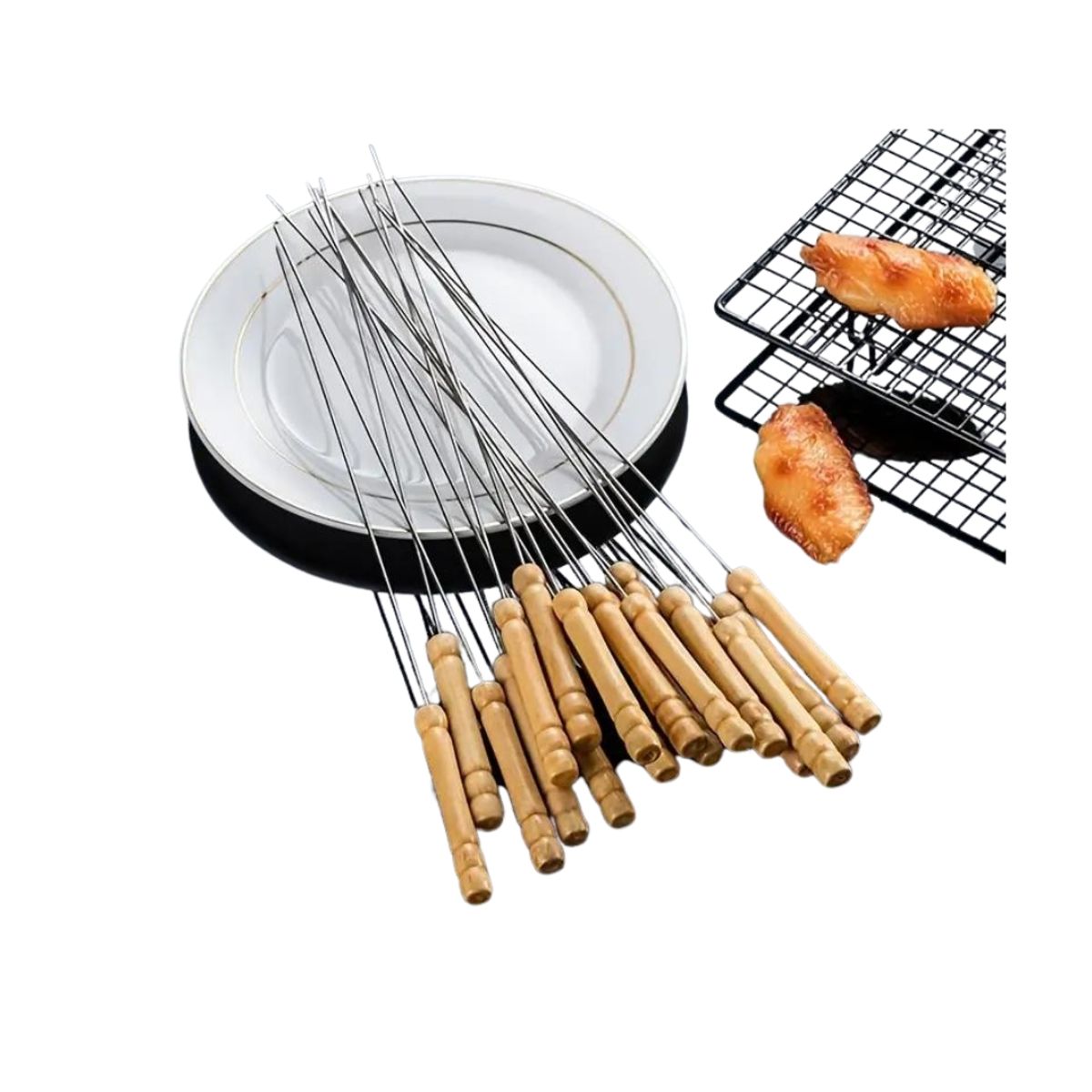 GENERICO - Set 10 Elegantes Brochetas Pinchos Anticuchos 30cm