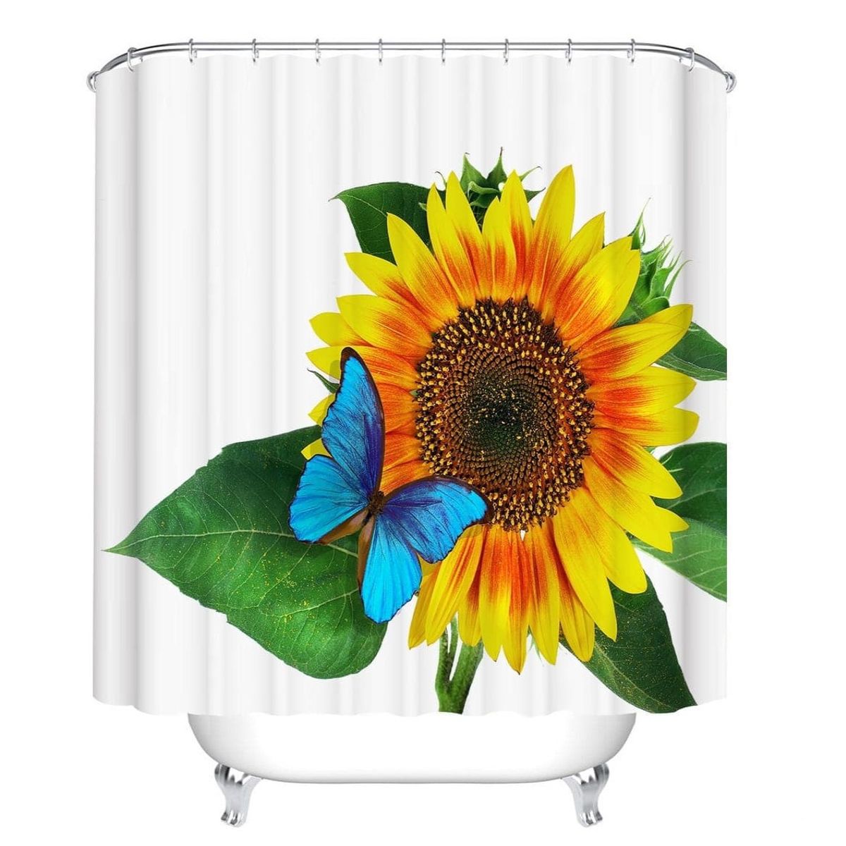 COMPRAPO - Cortina Baño Impermeable Girasol y Mariposa más 12 Ganchos de regalo