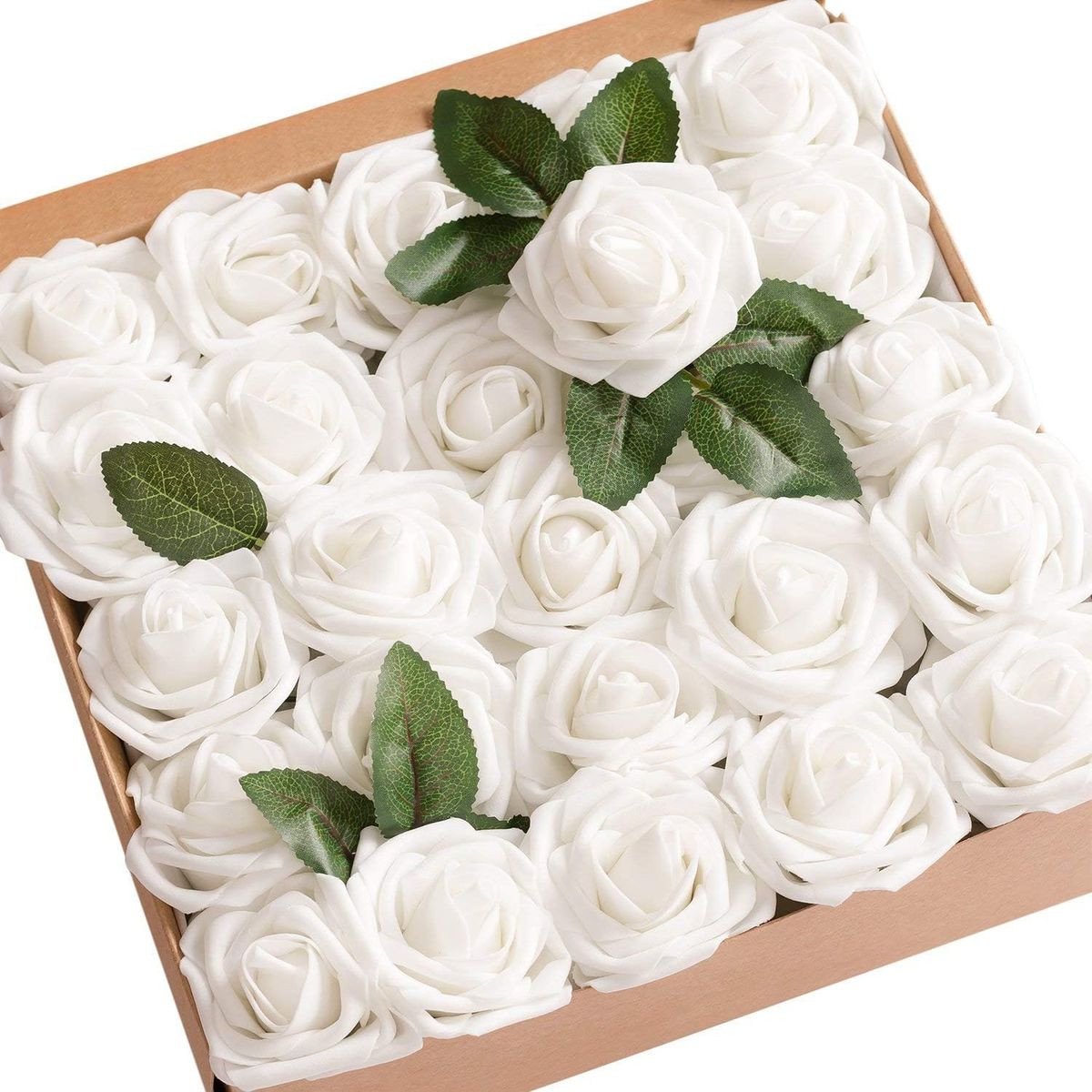COREJOY - 25 Flores Artificiales Decoración y regalos de Rosa artificial-blanco