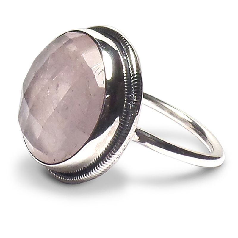 ANDREA COGGIOLA JOYAS - Anillo Cuarzo Rosa Facetado Plata Fina 925