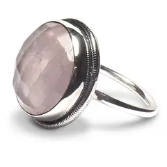 ANDREA COGGIOLA JOYAS - Anillo Cuarzo Rosa Facetado Plata Fina 925