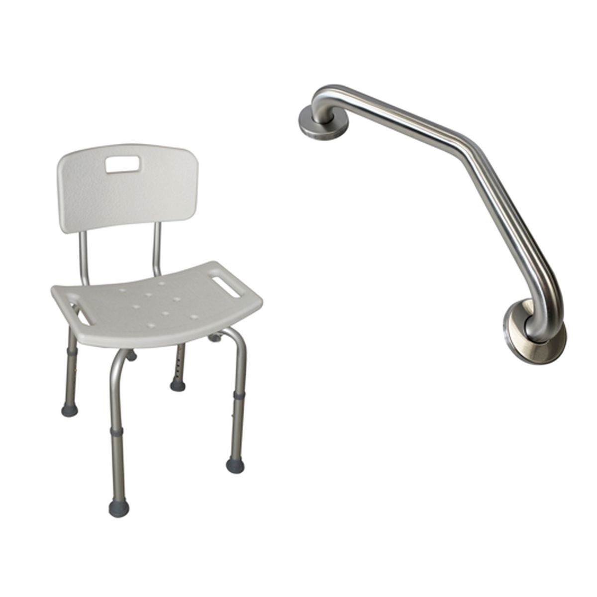 GLOMED - Pack Barra Angular Muro Izq + Silla Baño Respaldo Extraible