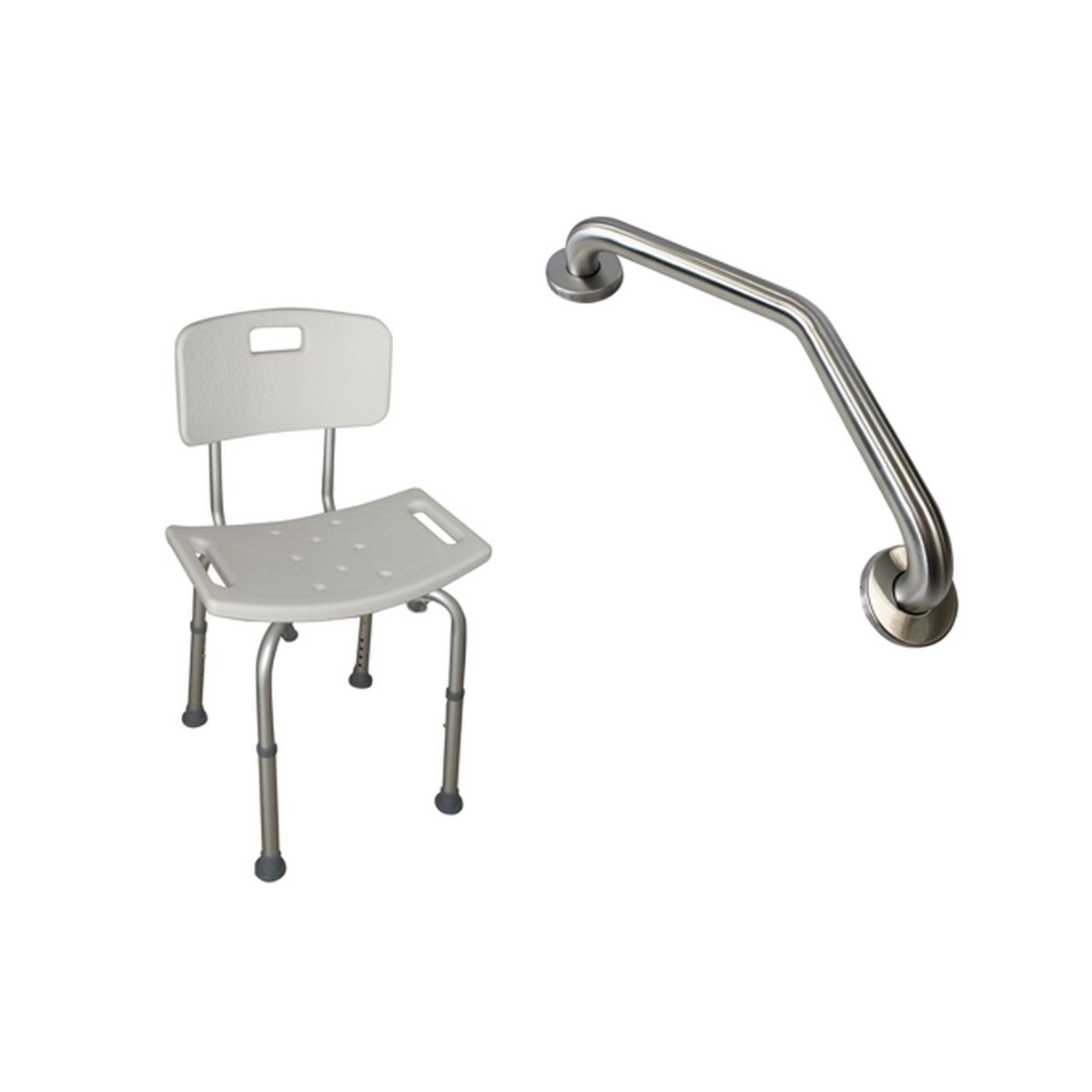 GLOMED - Pack Barra Angular Muro Izq + Silla Baño Respaldo Extraible