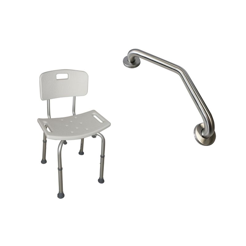 MAXCARE - Pack Barra Angular Muro Izq + Silla Baño Respaldo Extraible