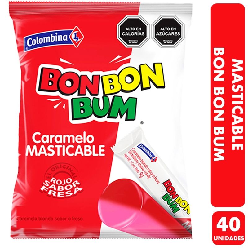 COLOMBINA - Masticable Bon Bon Bum Rojo - Sabor Fresa (Bolsa Con 40 Un)