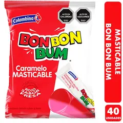 COLOMBINA - Masticable Bon Bon Bum Rojo - Sabor Fresa (Bolsa Con 40 Un)