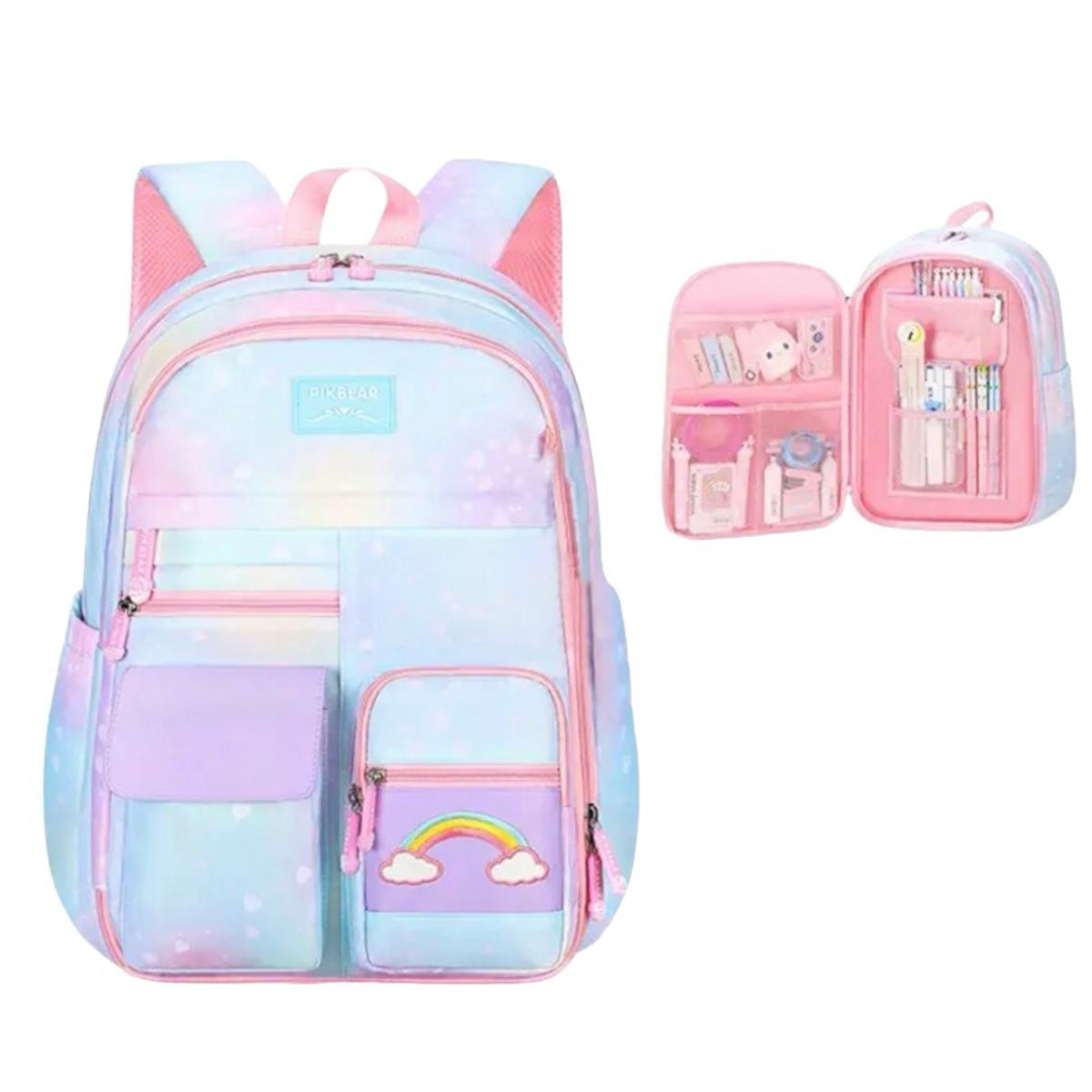 MV MOVAC - Mochila Escolar Unicornio Arcoíris Infantil Kawai Para Niña