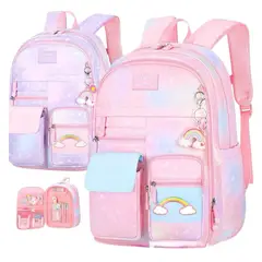 MV MOVAC - Mochila Escolar Unicornio Arcoíris Infantil Kawai Para Niña
