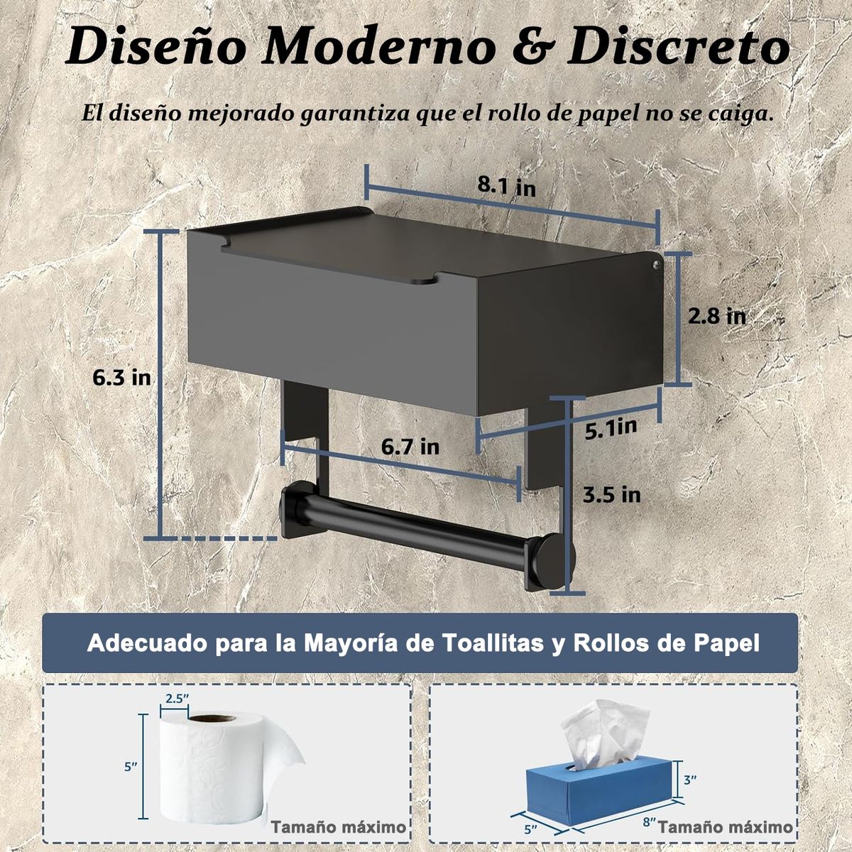 PAGANOOM - Portarrollos de papel higiénico con estante autoadhesivo o perforador