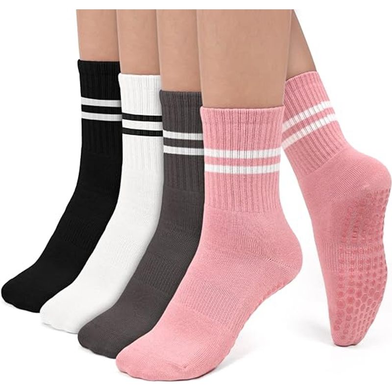 LELOX - 4 pares de Calcetines Largos Deportivos de Yoga Antideslizantes