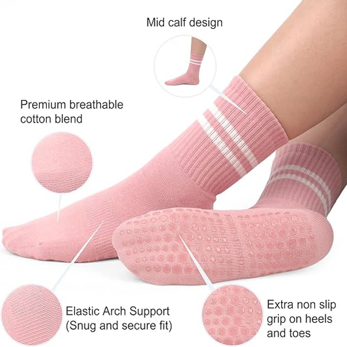 LELOX - 4 pares de Calcetines Largos Deportivos de Yoga Antideslizantes