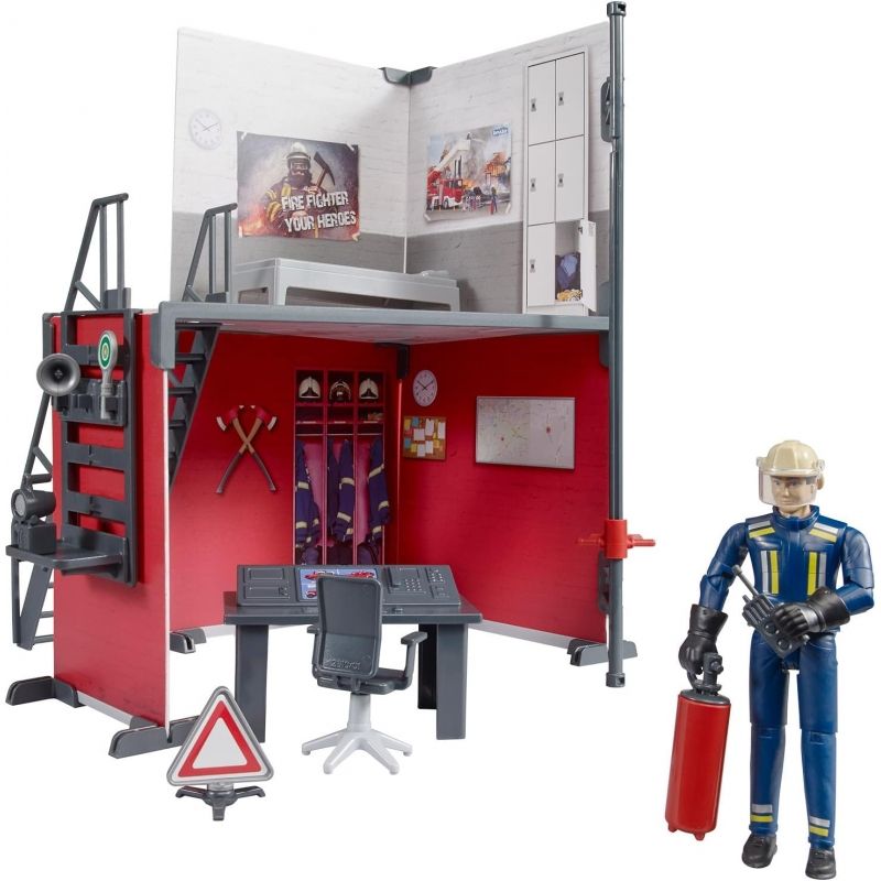 BRUDER - BRUDER 62702 BWORLD FIRE STATION WITH FIREMAN