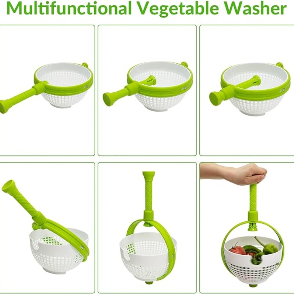 OEM - Colador Lavador Multiuso de Verduras Giratorio Plegable Con Asa