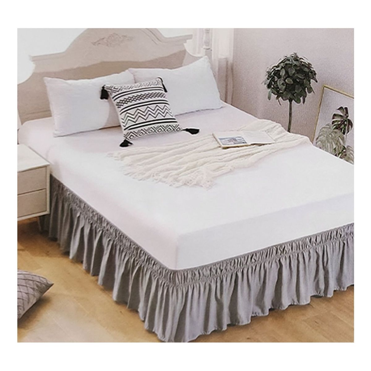 GENERICO - Faldon De Cama Elasticado Liso 2.0 Plazas (queen) Gris