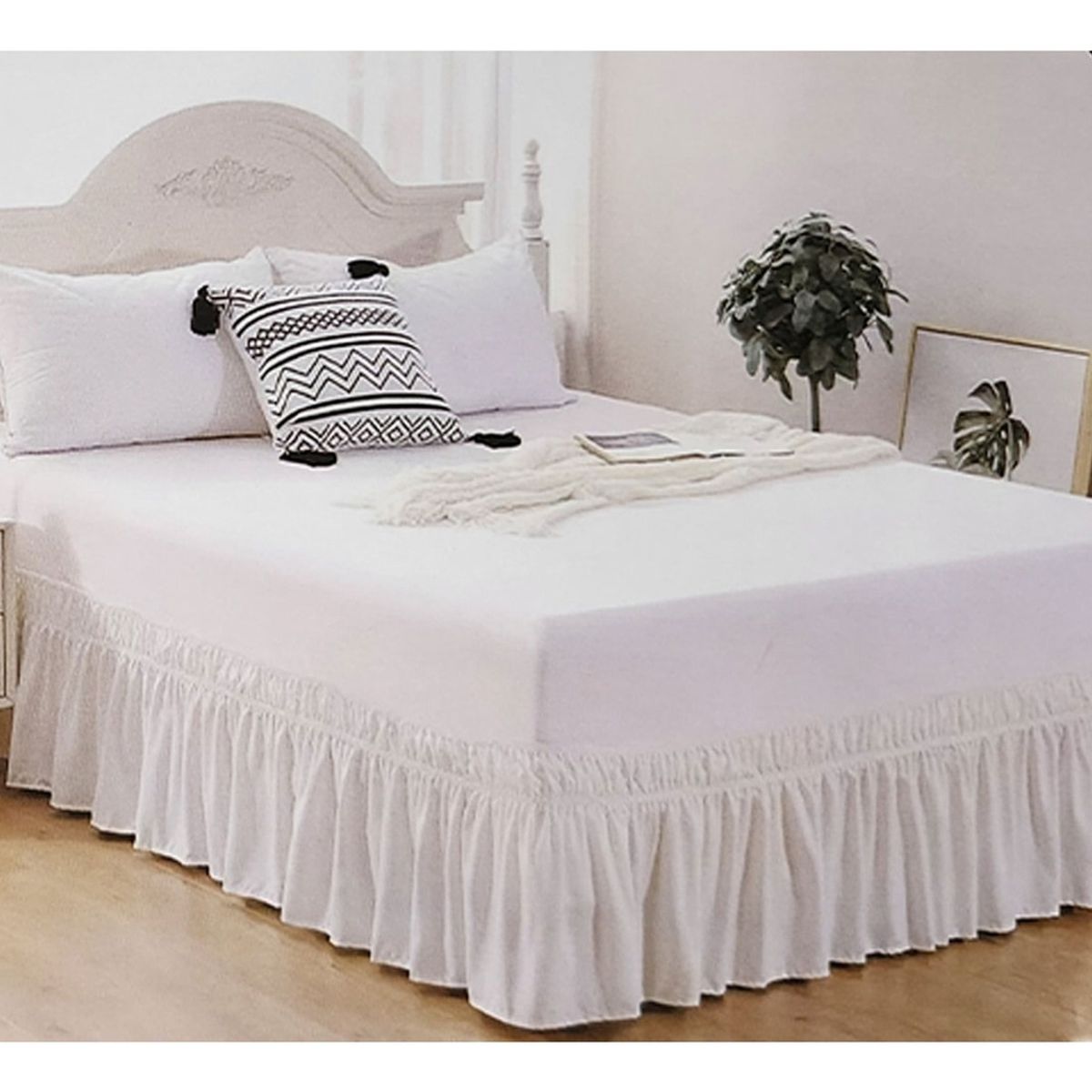 GENERICO - Faldon Para Cama 2.5 Plazas (king) Elasticado Blanco