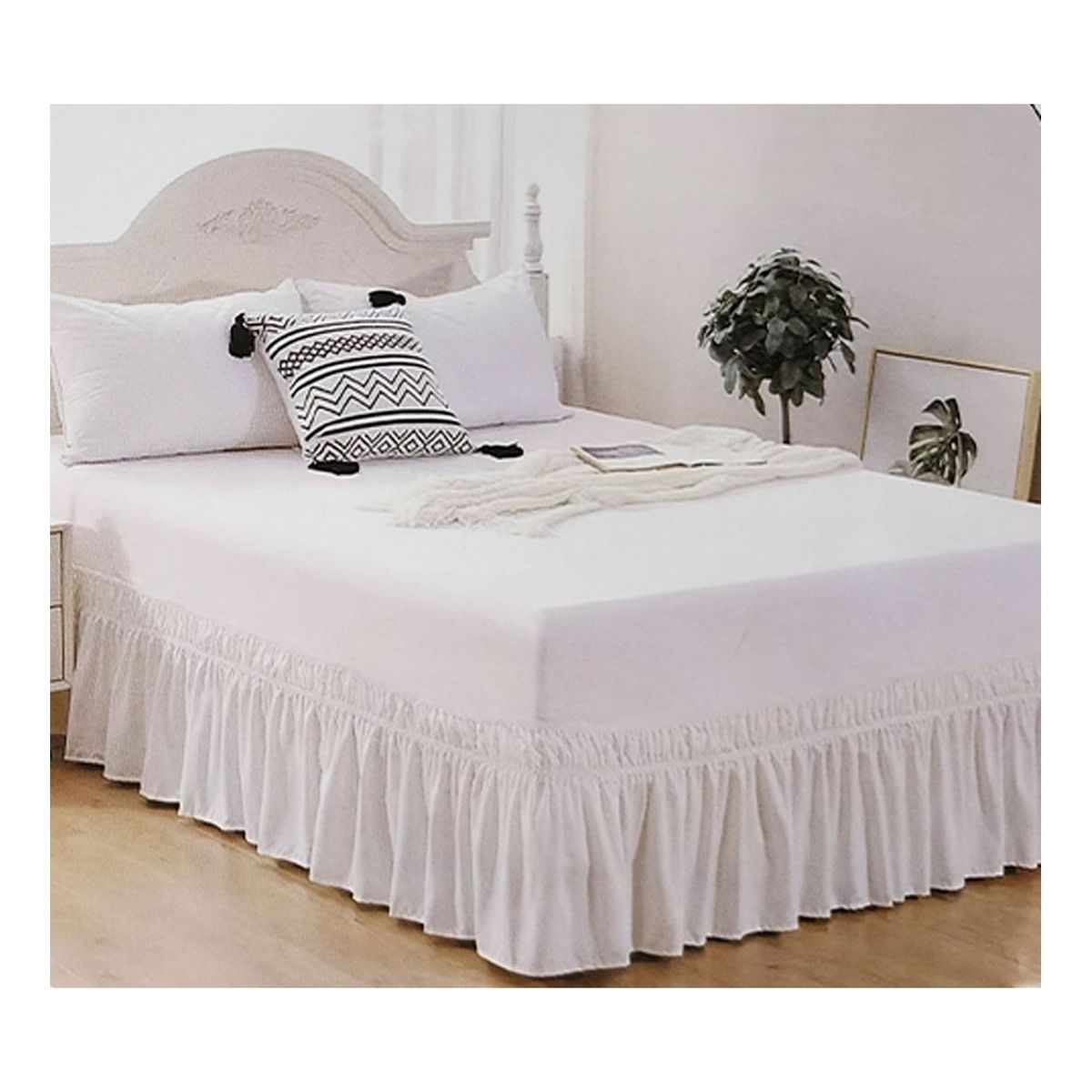 GENERICO - Faldon Para Cama 2.5 Plazas (king) Elasticado Blanco